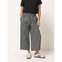 Pixiegirl Petite Leaf Print Wide Leg Crop Trousers - Black