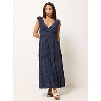 Pixiegirl Petite Acid Wash Frill Maxi Dress - Blue