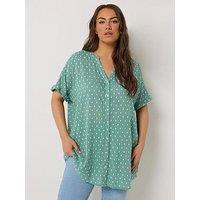 Yours Curve Dobby Notchneck Blouse - Blue
