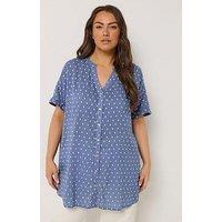Yours Curve Dobby Notch Neck Blouse - Blue
