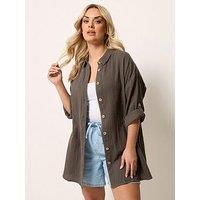 Yours Curve Cheesecloth Shirt - Brown