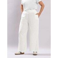 Yours Curve Linen Mix Pull On Wide Leg Trousers - White