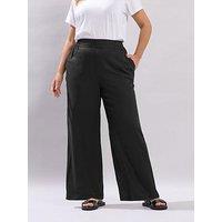 Yours Curve Linen Pull On Wide Leg Trousers - Black