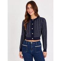 Quiz Navy Boucle Cropped Cardigan