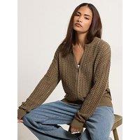 Pixiegirl Petite Crochet Bomber Cardigan - Brown