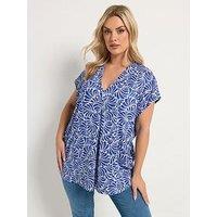 Yours Curve Pleat Crepe T-Shirt - Blue