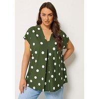 Yours Curve Pleat Crepe T-Shirt - Green