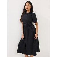 Pixiegirl Petite Textured Midi Dress - Black