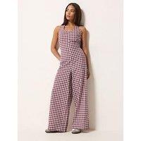 Pixiegirl Petite Gingham Halter Wide Leg Jumpsuit - Purple