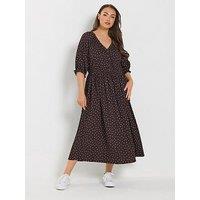 Yours Curve Raglan Prairie Dress - Brown