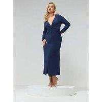 Yours Curve Long Sleeve Knot Maxi Dress - Blue