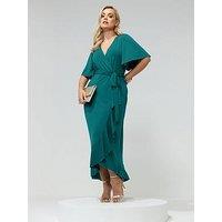 Yours Curve Wrap Ruffle Maxi Dress - Green