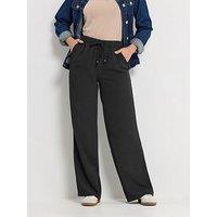 Long Tall Sally Textured Wide Leg Trousers 34" - Black