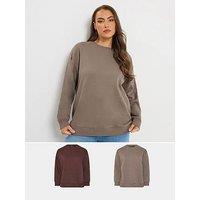 Yours Curve 2 Pack Crew Neck Sweatshirts - Brown