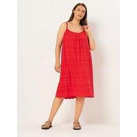 Yours Curve Broderie Beach Dress - Red