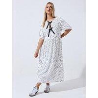 Yours Curve Polka Dot Bow Dress - Cream