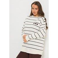 Yours Curve Stripe Crew Neck Sweatshirt - Brown