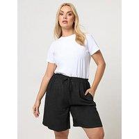 Yours Curve Linen Shorts - Black