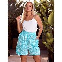 Yours Curve Jersey Shirred Shorts - Blue
