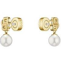 Boss Ladies Double B Mirelle Gold Ip And Pearl Earrings