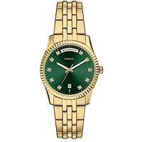 Fossil Womens Scarlette Three-Hand Day-Date Gold-Tone Stainless Steel Watch, Es5460