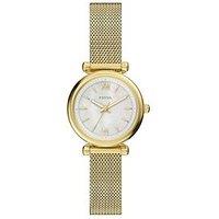 Fossil Womens Carlie Three-Hand Gold-Tone Stainless Steel Watch, Es5462