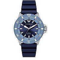 Emporio Armani Mens World Explorer Solar-Powered Three-Hand Blue Silicone Watch, Ar11785