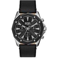 Diesel Mens Stinger Chronograph Black Leather Watch, Dz4710