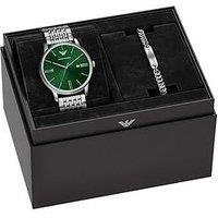 Emporio Armani Mens Three-Hand Date Stainless Steel Watch And Bracelet Set, Ar80087Set