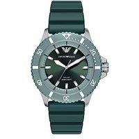 Emporio Armani Mens World Explorer Solar-Powered Three-Hand Green Silicone Watch, Ar11786