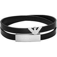 Emporio Armani Mens Silver-Tone Leather Id Bracelet, Egs3311040