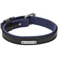 Fossil Mens Everett Colour Pop Midnight Blue And Black Leather Strap Bracelet, Ja7316998