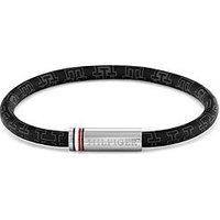 Tommy Hilfiger Men'S Black Cord Leather Bracelet