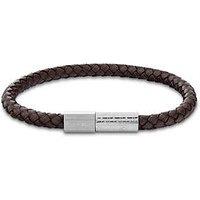 Calvin Klein Mens Ck Industrial Facets Stainless Steel & Brown Leather Bracelet