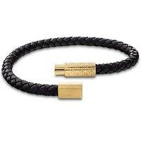 Calvin Klein Mens Ck Industrial Facets Gold Plated & Black Leather Bracelet