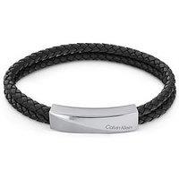 Calvin Klein Gents Calvin Klein Black Leather And Stainless Steel Double Strand Bracelet