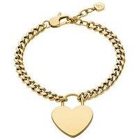 Fossil Womens Sutton Gold-Tone Stainless Steel Heart Bracelet, Jf04959710