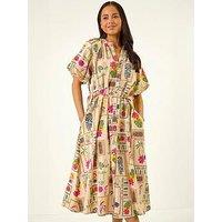 Roman Petite Postcard Tie Waist Midi Dress