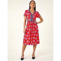 Roman Petite Floral Contrast Stretch Midi Dress