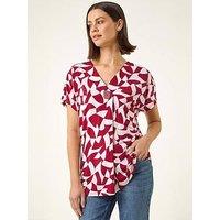 Roman Abstract Print V-Neck Stretch Top