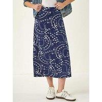 Roman Paisley Daisy Print Stretch Skirt