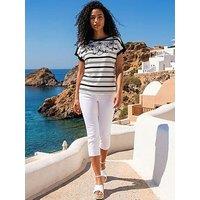 Roman Stripe Floral Print Stretch Top