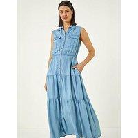 Roman Collared Tiered Midi Dress
