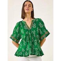 Roman Floral Ric Rac Frill Hem Top