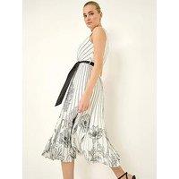 Roman Border Print Pleated Midi Dress