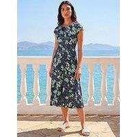 Roman Floral Print Midi Tea Dress