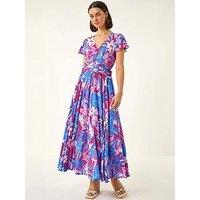 Roman Abstract Floral Ruched Midi Dress