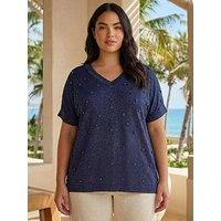 Roman Curve Faux Pearl Embellished Top