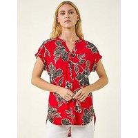 Roman Floral Puff Print Stretch Top