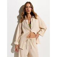 New Look Textured Oversized Beach Shirt - Off White